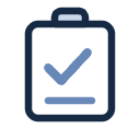 Clipboard with a blue tick, representing a completed checklist.