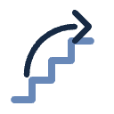 Line icon of a curved arrow above stairs.