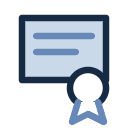 Line icon of a grant certificate with a seal.
