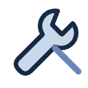 Line icon of a spanner and screwdriver, representing servicing.