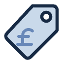 Line icon of a price tag with a pound sign.